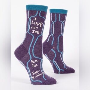 Blue Q Purple Novelty Socks with Teal Accents - 'I Love My Job' Design
